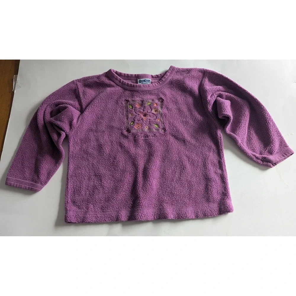 Vintage OshKosh Bgosh Purple Fleece Floral Embroidered Sweatshirt 3T USA